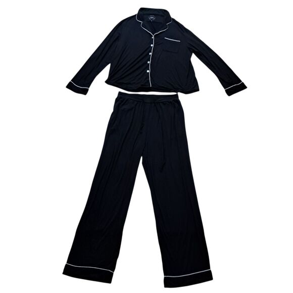 Cozy Earth Black Bamboo Women's Pajama Set with White Trim - Picture 1 of 16
